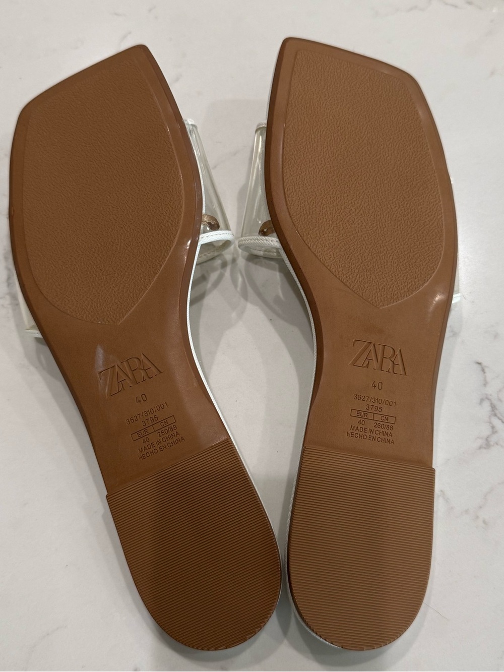 Never Worn Zara White Slide Sandals with Clear Straps and Brown Insole - Picture 4 of 5
